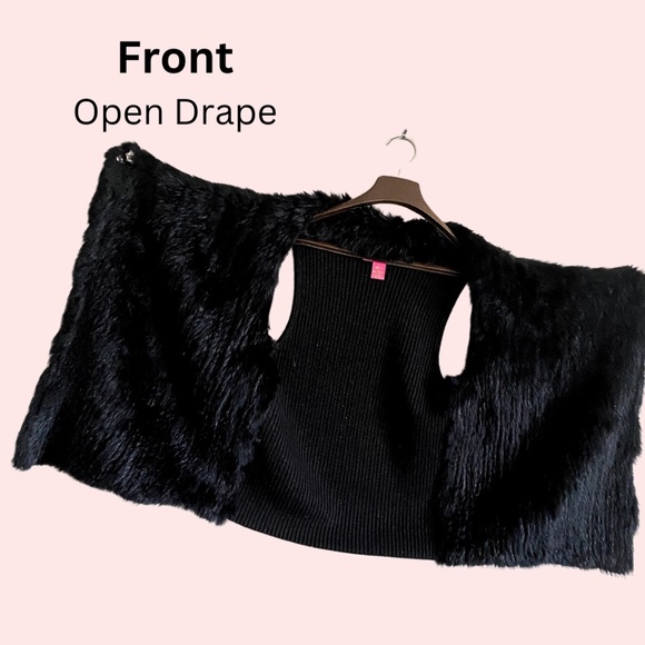 Catherine Malandrino Long Drape Genuine Rabbit Fur Vest (Black- S) - Picture 12 of 13